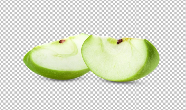 Pedaço de maçã verde isolado na camada alfa