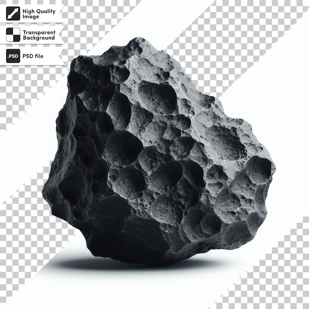 PSD pedaço psd de meteorito preto em fundo transparente com camada de máscara editável