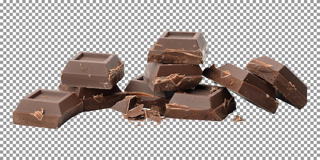 PSD pedaços de barra de chocolate quebrados isolados em fundo transparente