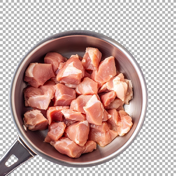 PSD pedaços de carne crua em uma panela em fundo transparente ai gerado