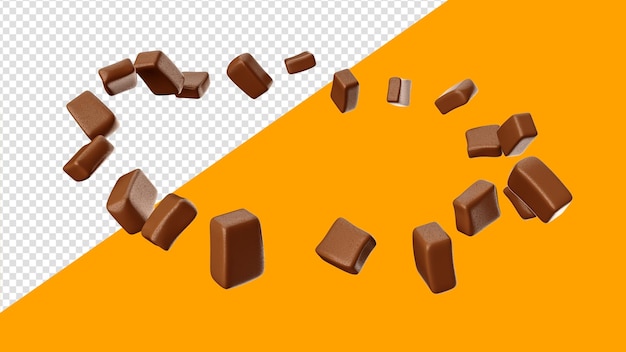 Pedaços de chocolate girando no ar ilustração 3D