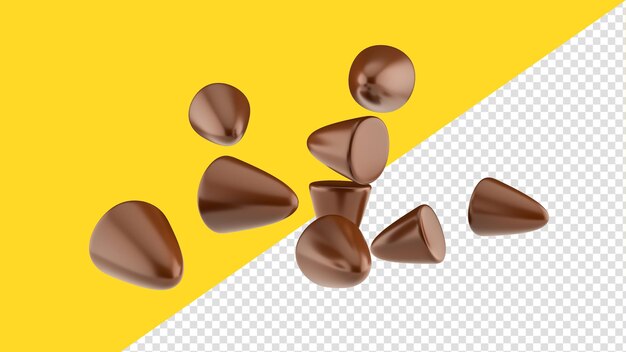 Pedaços de chocolate isolados ilustração 3d de pedaços de chocolate voadores