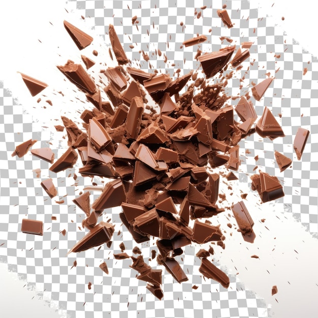 PSD pedaços de explosão de chocolate quebrando em fundo transparente