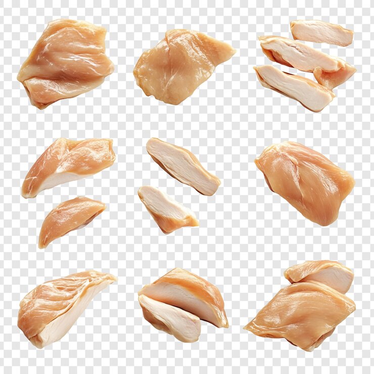 PSD pedaços de filé de peito de frango cru