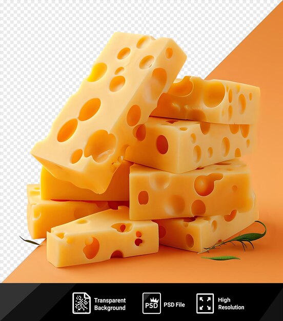 PSD pedaços de mockup de queijo em um fundo laranja png