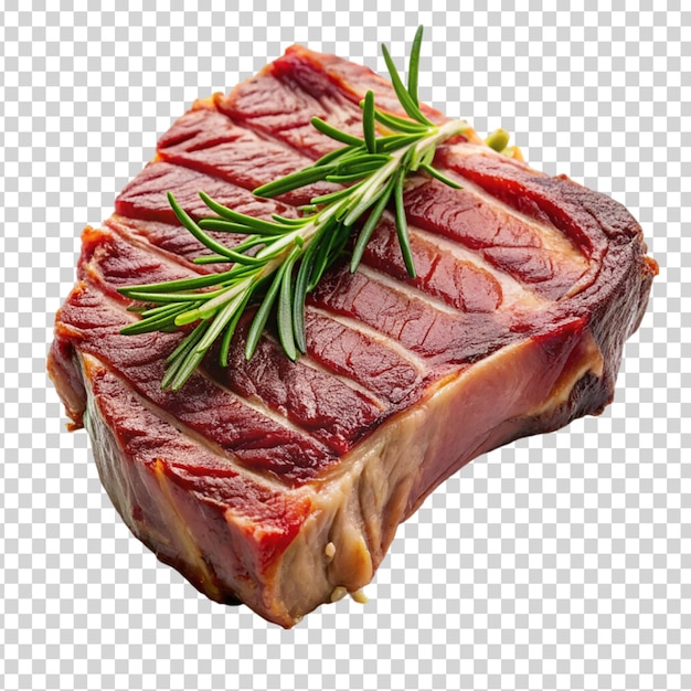 PSD un pedazo de carne con hierbas en un fondo transparente