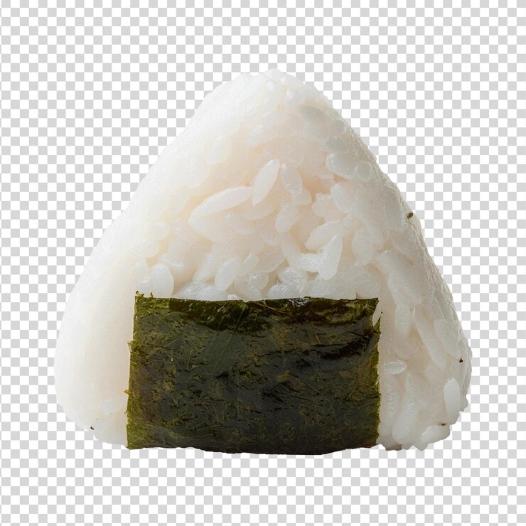 Un pedazo de comida japonesa onigiri en un fondo transparente