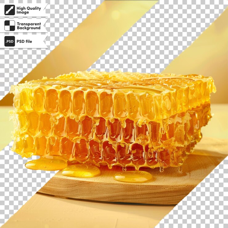 PSD un pedazo de miel con una imagen de un panal de miel en él