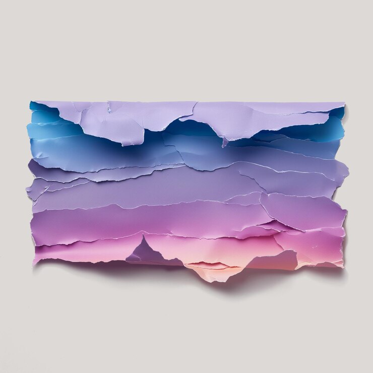 PSD un pedazo de papel de colores rasgado con el borde rasgado en un fondo gris