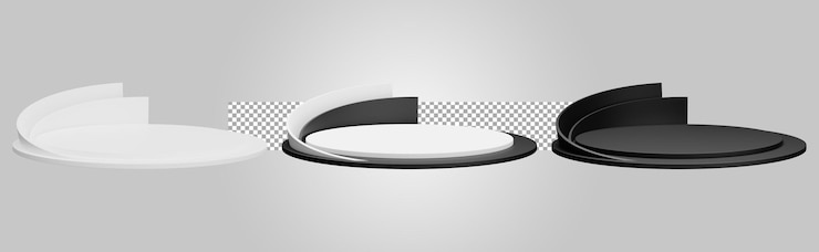 Pedestal blanco negro de la pantalla de la plataforma sobre fondo transparente. Escenario en blanco. representación 3D
