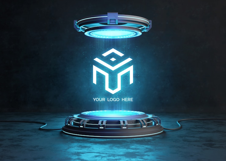 PSD pedestal futurista para maqueta de logo.