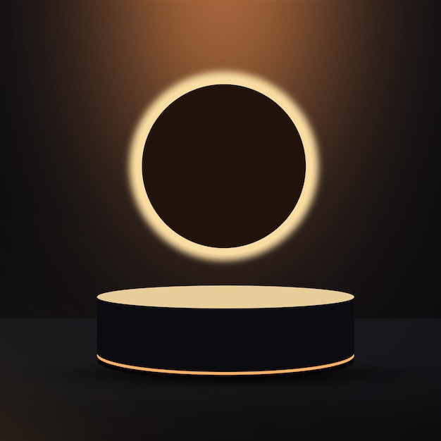 Pedestal oscuro con halo dorado con podio minimalista