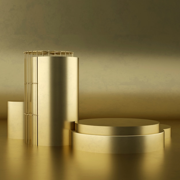 Pedestal de producto de oro blanco limpio, marco de oro, tablero conmemorativo, concepto mínimo abstracto, espacio en blanco, diseño limpio, lujo. representación 3d