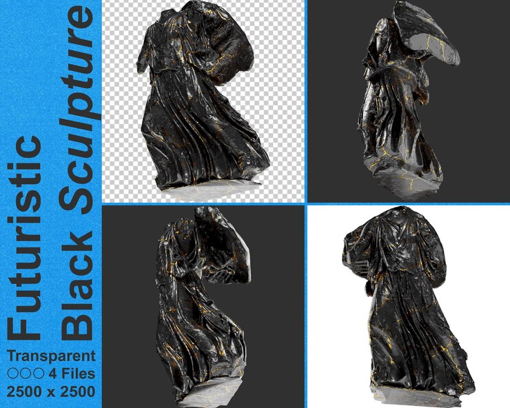PSD pedimento este g estatua de artemisa retrato renacentista busto en mármol negro y oro