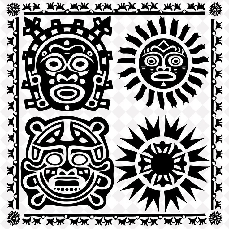 PSD pedra esculpida com linhas de borda incas design enriquecido com png coleções de arte de colagem