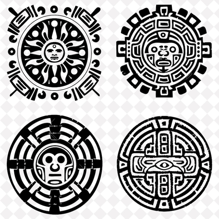 PSD pedra esculpida com linhas de borda incas design enriquecido com png coleções de arte de colagem
