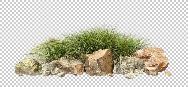 Pedras pedras e arbustos gramados prados cortar fundos renderização 3D png