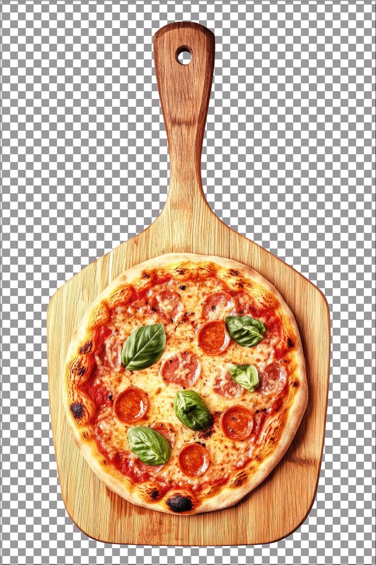 Peel de pizza para la transferencia de pizzas hacia y desde la parrilla Hiperrealista aislado blanco plano Trans
