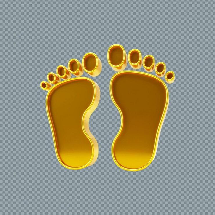 PSD pegadas douradas com dedos de pés em um fundo transparente renderização isolada png