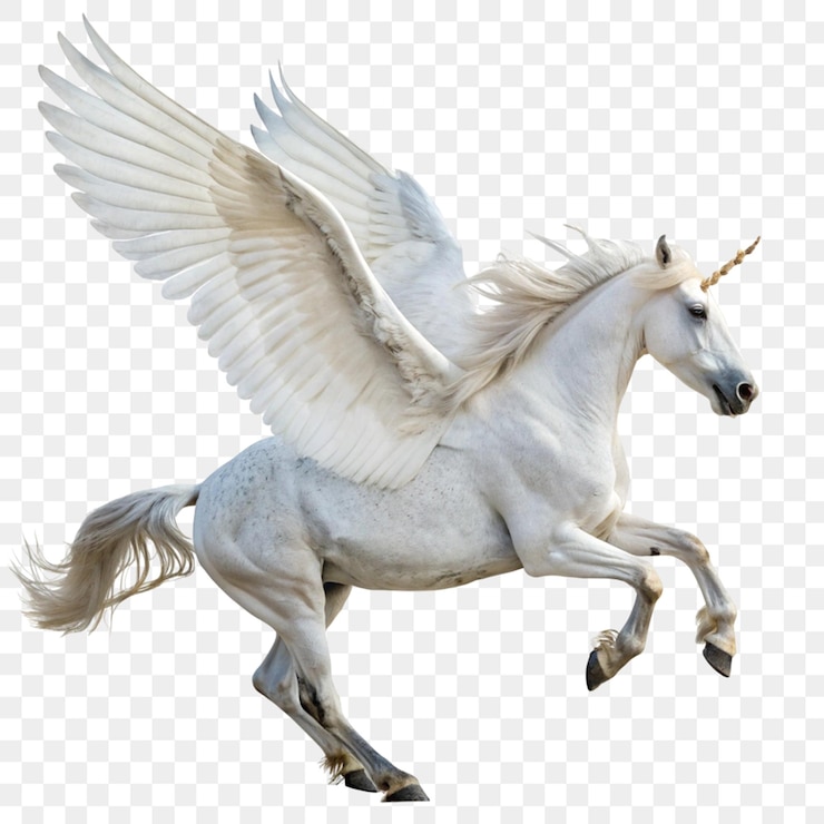 PSD pegasus volando fantasía medieval aislado en un fondo transparente