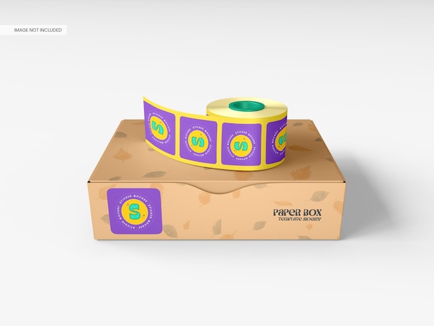 Pegatina brillante en maqueta de caja de paquetería