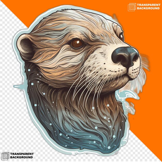 PSD pegatina digital de cabeza de nutria aislada sobre fondo transparente