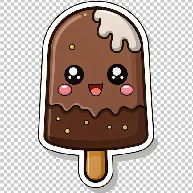 PSD una pegatina de helado de chocolate de dibujos animados en un fondo transparente