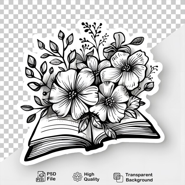 PSD pegatina de libro vintage con flores en fondo transparente incluye archivo png