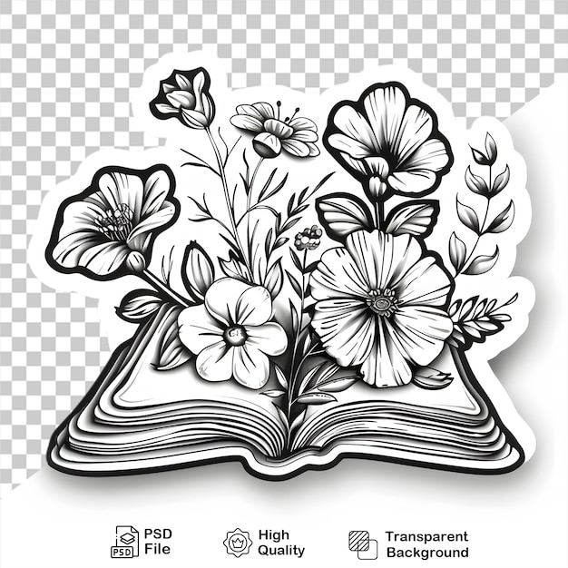 PSD pegatina de libro vintage con flores en fondo transparente incluye archivo png