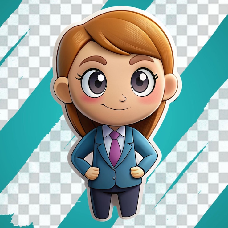 PSD una pegatina linda de una chica de dibujos animados