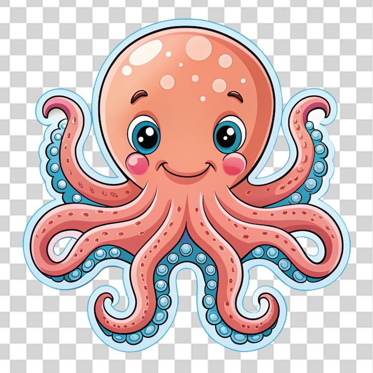 PSD pegatina de pulpo para bebé aislada sobre un fondo transparente