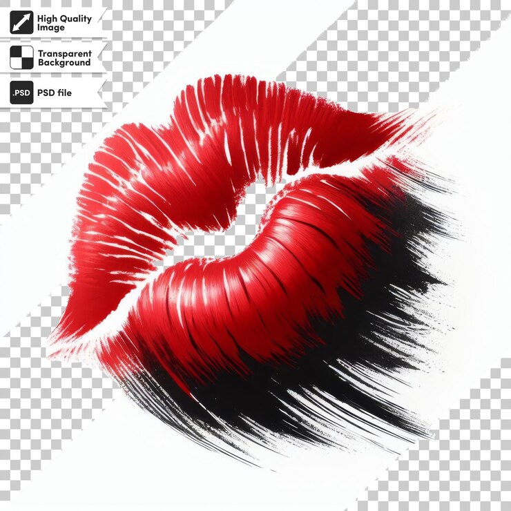 PSD una pegatina roja y blanca en los labios que dice lápiz labial