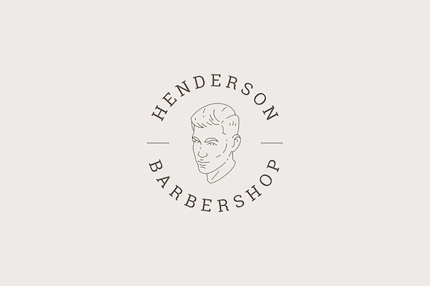 Peinado de hombre retrato de barbería círculo de línea mínima diseño de logotipo plantilla servicio de aseo