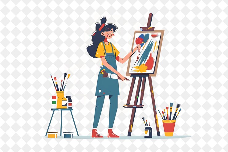 PSD peintre artistique avec des personnages peinture et création d'art d png les gens dans le travail quotidien illustration