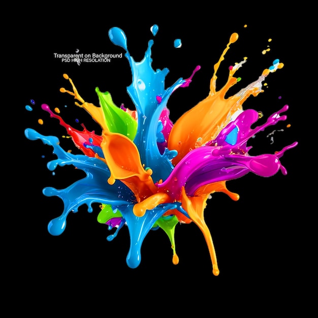 Peinture abstraite éclaboussée dans des couleurs vives mouvement liquide sur un fond transparent