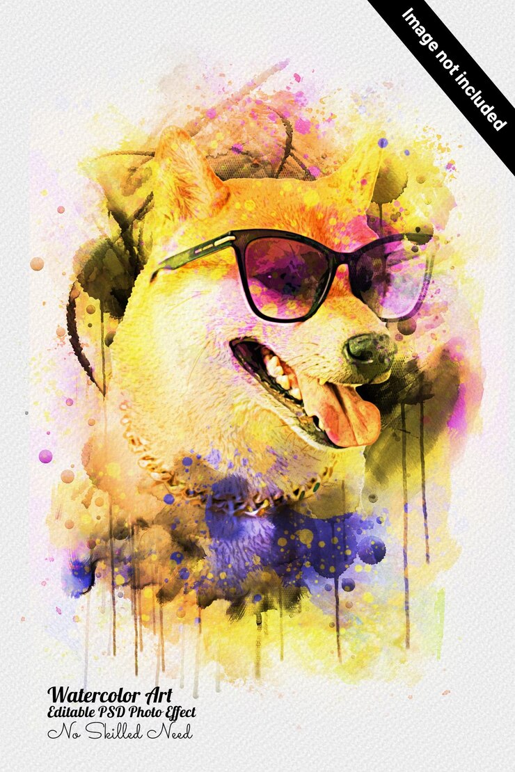PSD peinture animalière effet photo aquarelle