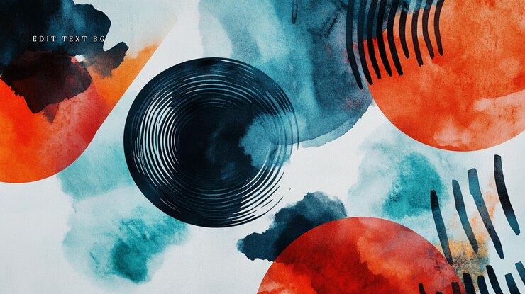 PSD peinture à l'aquarelle abstraite avec des cercles et des lignes rouges et noires