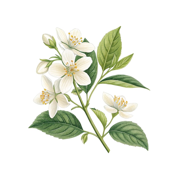 Peinture à l'aquarelle de la branche de jasmin
