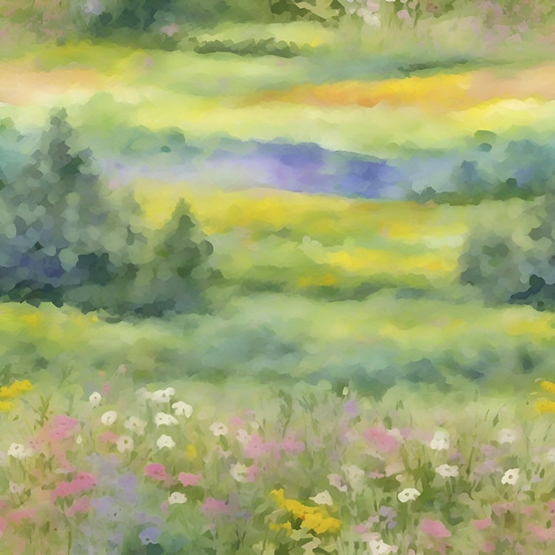 PSD peinture à l'aquarelle d'un champ de fleurs sauvages aigénéré