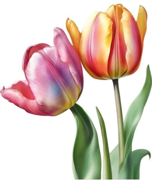 PSD peinture à l'aquarelle colorée de tulipes