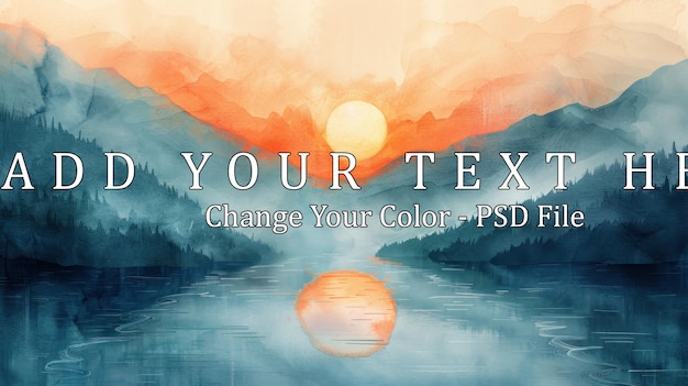 Peinture à l'aquarelle du coucher de soleil sur le lac et les montagnes Paysage serein