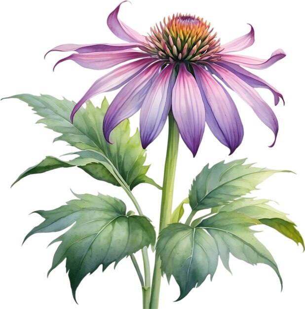 PSD peinture à l'aquarelle de la fleur de cône violette