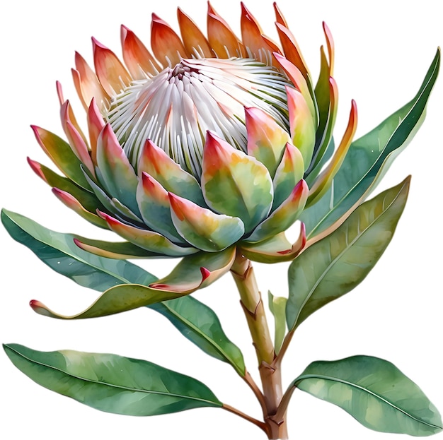PSD peinture à l'aquarelle de la fleur du roi protea