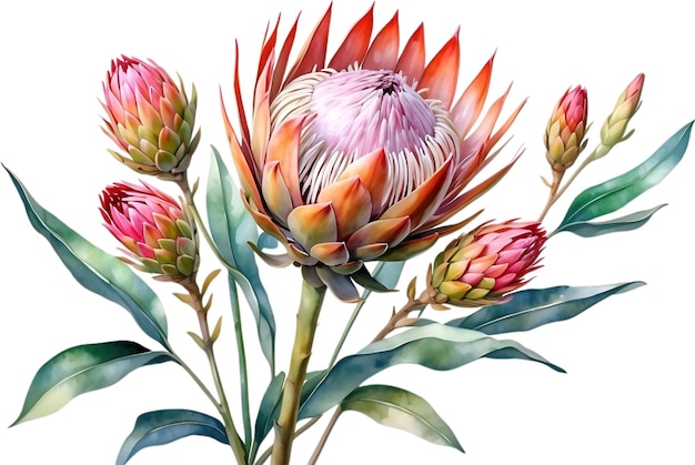 PSD peinture à l'aquarelle de la fleur de protea aigenerated