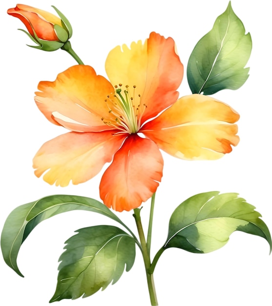 PSD peinture d'aquarelle de fleurs avec des feuilles