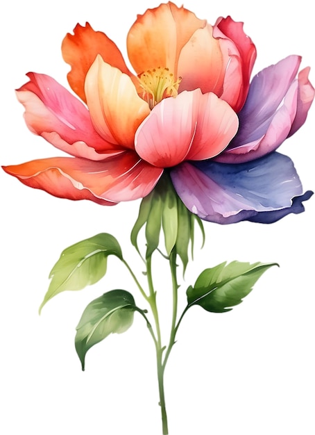 PSD peinture d'aquarelle de fleurs avec des feuilles