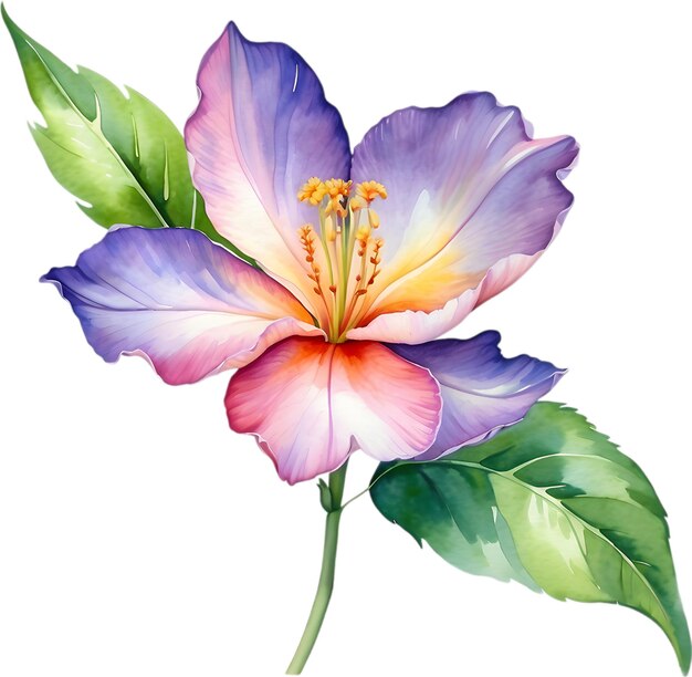 PSD peinture d'aquarelle de fleurs avec des feuilles