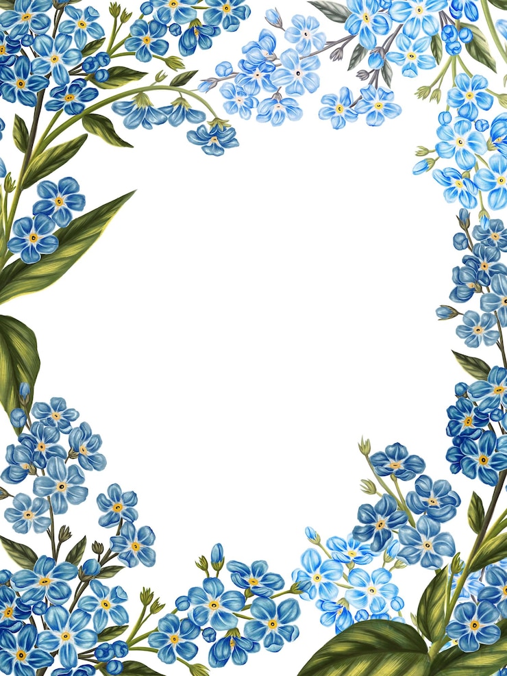 PSD peinture à l'aquarelle de fleurs "n'oubliez-moi pas" formant un cadre parfait pour une touche délicate et romantique