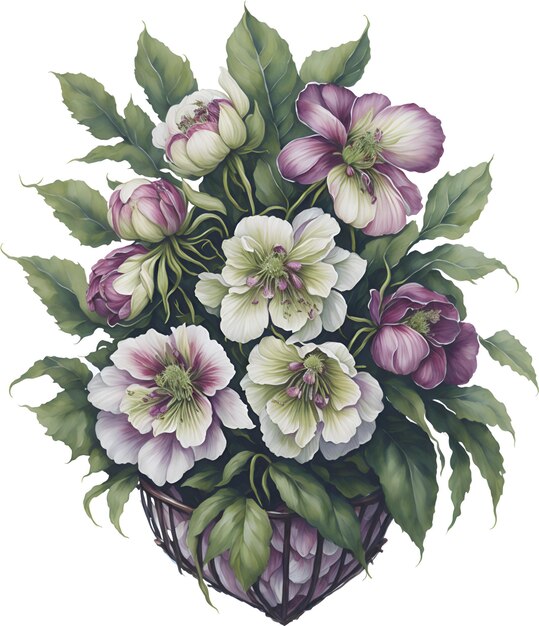 PSD peinture à l'aquarelle en gros plan des fleurs d'hellebore