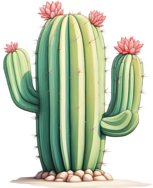 PSD peinture à l'aquarelle d'un mignon cactus du désert